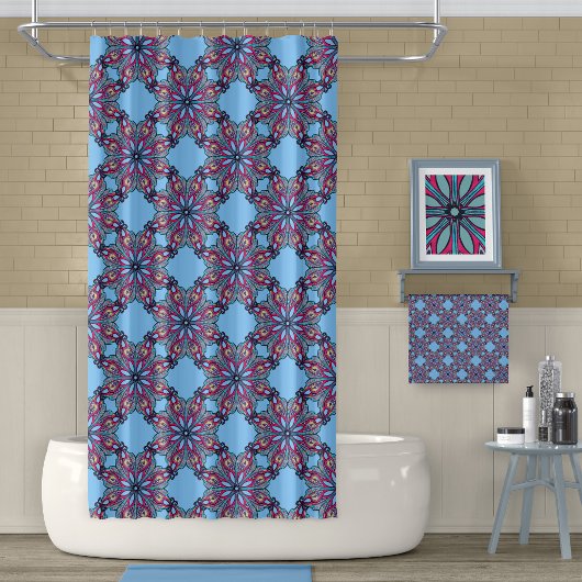 Boho Bloom Shower Curtain in Sky Blue シャワーカーテン