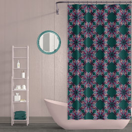 Boho Bloom Shower Curtain in Teal Green シャワーカーテン