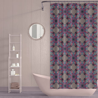 Boho Bloom Shower Curtain in Warm Taupe シャワーカーテン