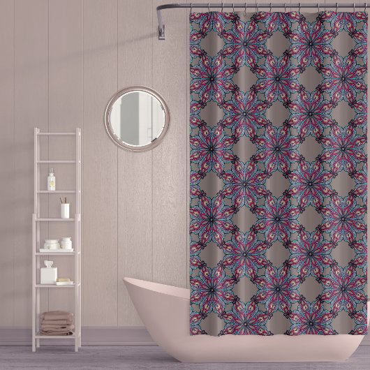 Boho Bloom Shower Curtain in Warm Taupe シャワーカーテン