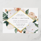 Boho Blooms | モダンな幾何学フラワーの結婚式 箔招待状 (正面)