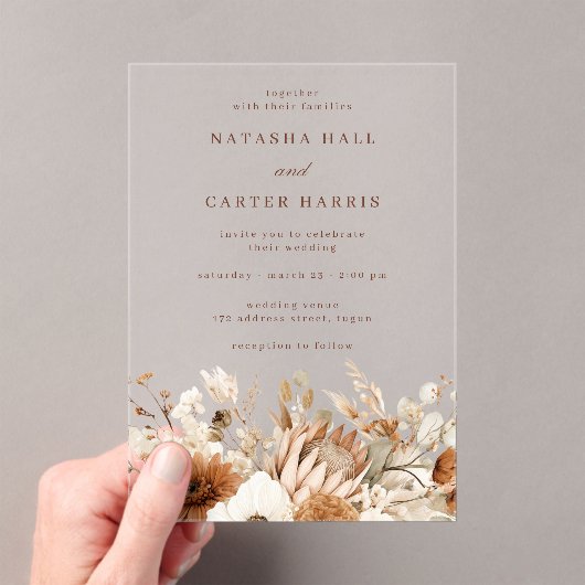 Boho Blooms Wedding アクリル招待状 (インサイチュ (ポータブル))