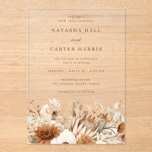 Boho Blooms Wedding アクリル招待状 (正面)