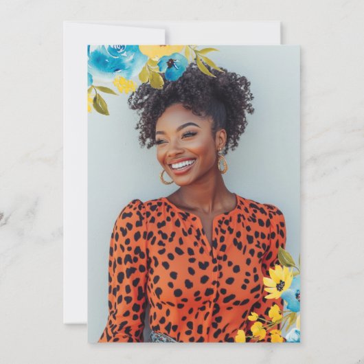 Boho BlueとYellowフローラ2写真卒業 案内状 (裏面)