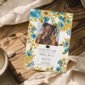 Boho BlueとYellowフローラ2写真卒業 案内状