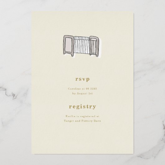 Boho Blueアイコン生まれたばかりのが赤ちゃんシャワー金ゴールドを表示 箔招待状 (裏面)