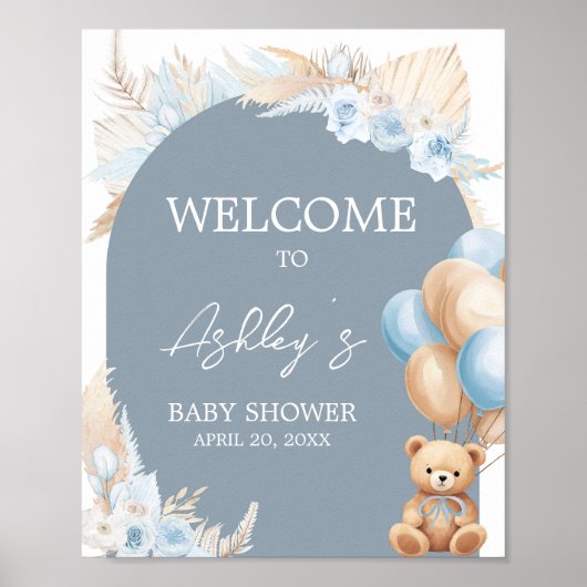 Boho Blue Bearバルーンベビーシャワーへようこそ ポスター (正面)