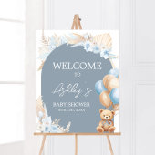 Boho Blue Bearバルーンベビーシャワーへようこそ ポスター