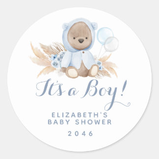 Boho Blue Bearベビーシャワーお気に入りラベル ラウンドシール