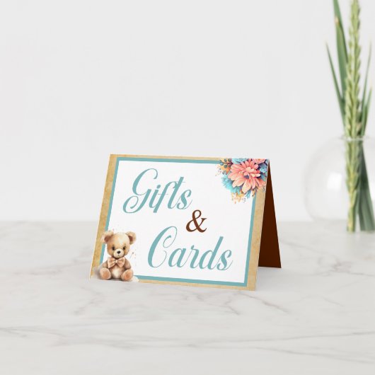 Boho Blue Bear赤ちゃんシャワーのプレゼントとカード カード (正面)