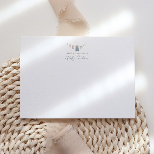 Boho Blue Boy Baby Clothes Baby Shower サンキューカード