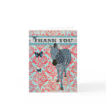 Boho Blue Butterflies & Zebra Thank You Card
