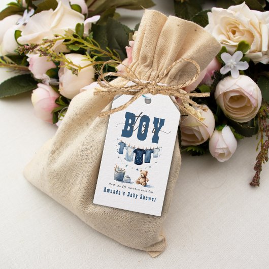 Boho Blue Clothesline Sweet Its a Boy Baby Shower ギフトタグ