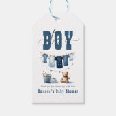 Boho Blue Clothesline Sweet Its a Boy Baby Shower ギフトタグ (正面)