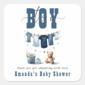 Boho Blue Clothesline Sweet Its a Boy Baby Shower スクエアシール (正面)
