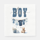 Boho Blue Clothesline Sweet Its a Boy Baby Shower スタンダードランチョンナプキン (正面)