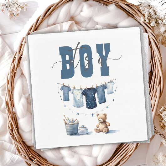 Boho Blue Clothesline Sweet Its a Boy Baby Shower スタンダードランチョンナプキン