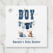 Boho Blue Clothesline Sweet Its a Boy Baby Shower フェイバータグ (正面)