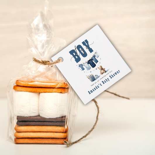 Boho Blue Clothesline Sweet Its a Boy Baby Shower フェイバータグ