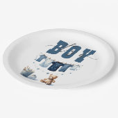 Boho Blue Clothesline Sweet Its a Boy Baby Shower ペーパープレート (アングル)