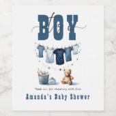Boho Blue Clothesline Sweet Its a Boy Baby Shower ワインラベル (シングルラベル)