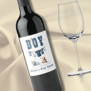 Boho Blue Clothesline Sweet Its a Boy Baby Shower ワインラベル