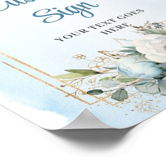 Boho Blue Eucalyptus Gold Frame DIY Wedding Sign ポスター (角)