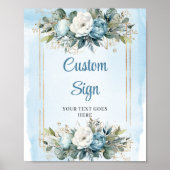 Boho Blue Eucalyptus Gold Frame DIY Wedding Sign ポスター (正面)