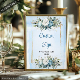 Boho Blue Eucalyptus Gold Frame DIY Wedding Sign ポスター