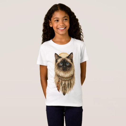 Boho Blue-Eyed Cat Kids T-Shirt Tシャツ (正面フル)