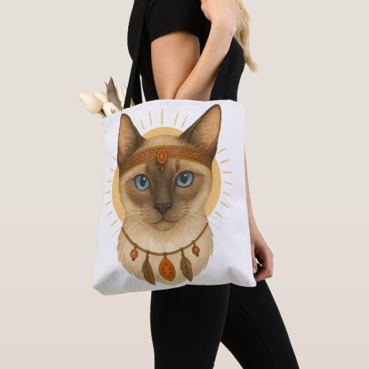 Boho Blue-Eyed Cat Tote Bag トートバッグ (クローズアップ)