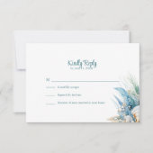 Boho Blue Floral Beach and Shell Wedding RSVP Card (正面)