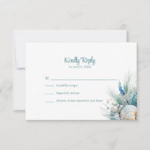Boho Blue Floral Beach and Shell Wedding RSVP Card (正面)