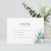 Boho Blue Floral Beach and Shell Wedding RSVP Card (スタンド正面)