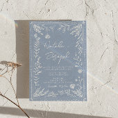Boho Blue Floral Botanical All In One Wedding 招待状