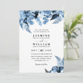 Boho Blue Floral Elegant Modern QR Code Wedding 招待状 (スタンド正面)
