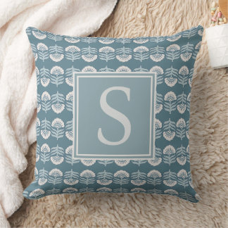 Boho Blue Floral Monogram Cushion クッション