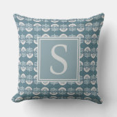 Boho Blue Floral Monogram Cushion クッション (正面)