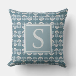 Boho Blue Floral Monogram Cushion クッション