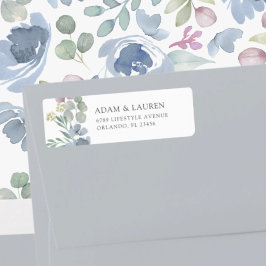 Boho Blue Floral Wedding Return Address ラベル