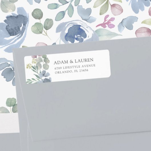 Boho Blue Floral Wedding Return Address ラベル