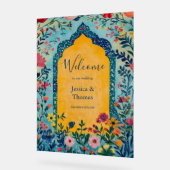 Boho Blue Floral Wedding Welcome アクリルサイン (傾斜)