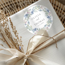 Boho Blue Floral Wreath Wedding ラウンドシール