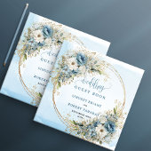 Boho Blue Flowers Greenery Gold Guest Book ゲストブック