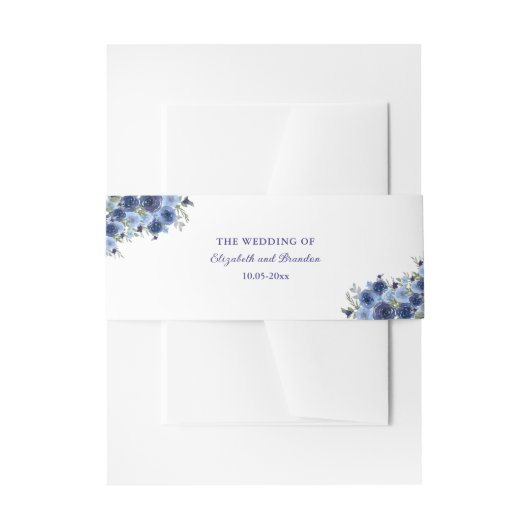 Boho Blue Flowers – Rustic Wedding 招待状ベリーバンド (正面例)