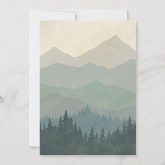 Boho Blue Forest Mountains Retro Wedding  招待状 (裏面)