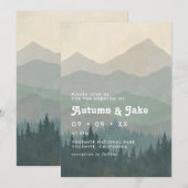 Boho Blue Forest Mountains Retro Wedding  招待状 (正面/裏面)