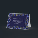 Boho Blue Hanukkah Botanical Custom Blank Folded シーズンカード<br><div class="desc">Celebrate the Festival of Lights with this modern Hanukkah card featuring a deep navy background surrounded by hand-painted blue and gold botanical leaves. The elegant layout and heartfelt message create a warm,  timeless design perfect for sending joy and peace to family and friends this Hanukkah season.</div>