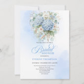 Boho Blue Hydrangea Bridal Shower Gold Invitation 招待状 (正面)