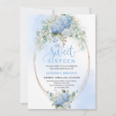Boho Blue Hydrangea Gold Sweet Sixteen Invitation 招待状 (正面)